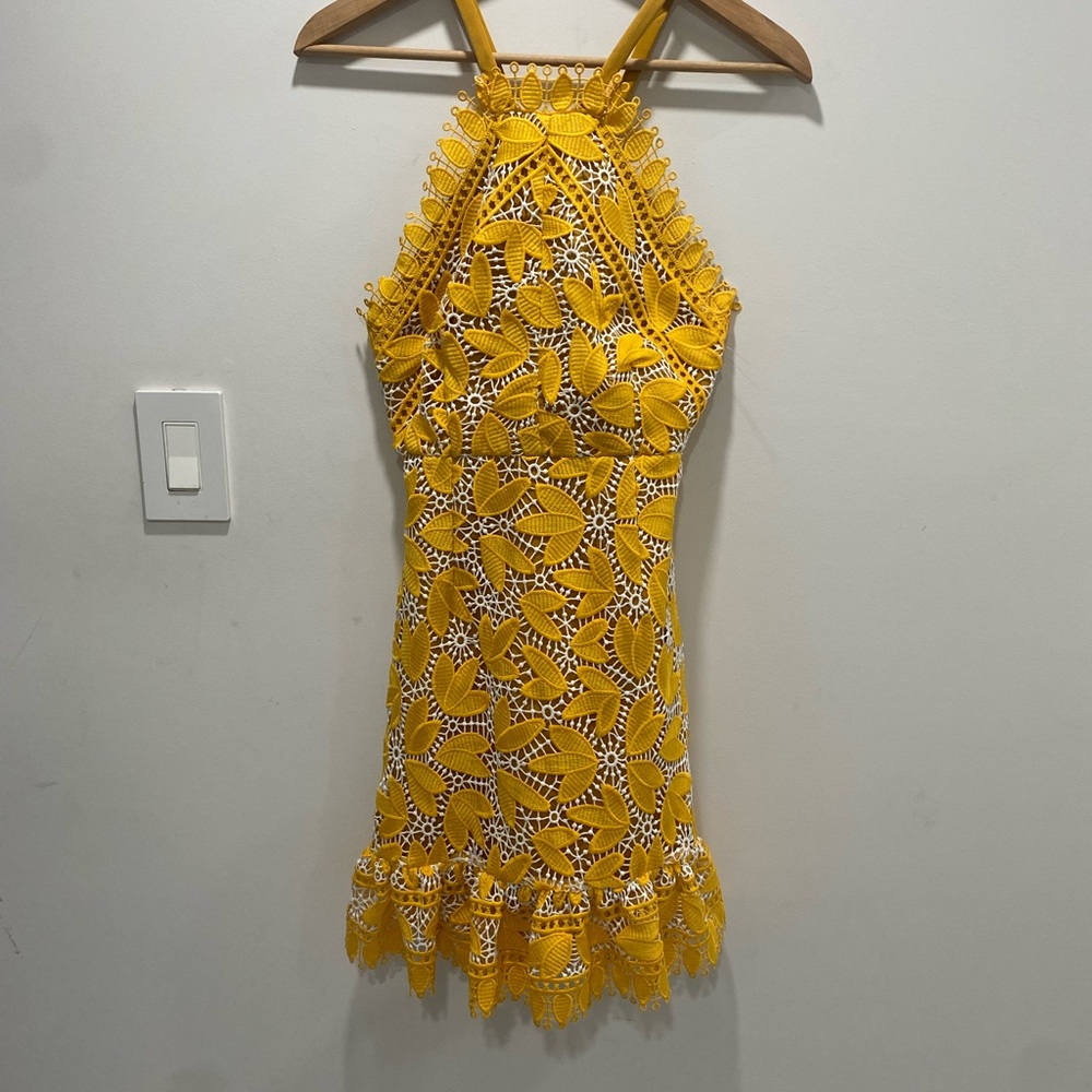 Aijek Juniors Lace Halter Neck Mini Gold Dress - Picture 3 of 6